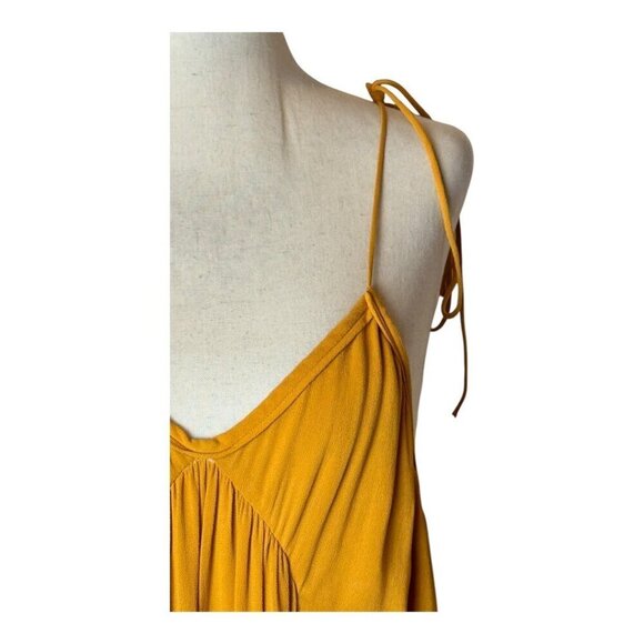Zara Dress Women Small Mustard Yellow V Neckline Strappy Shoulders Pleated Maxi - Picture 6 of 13